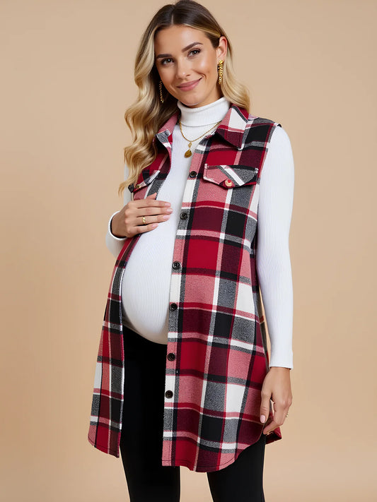 Checked Button Maternity Vest