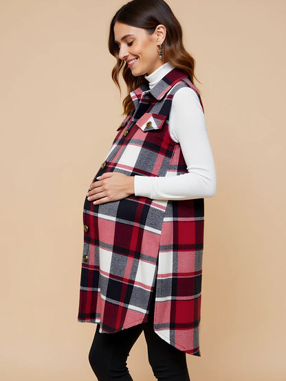Checked Button Maternity Vest